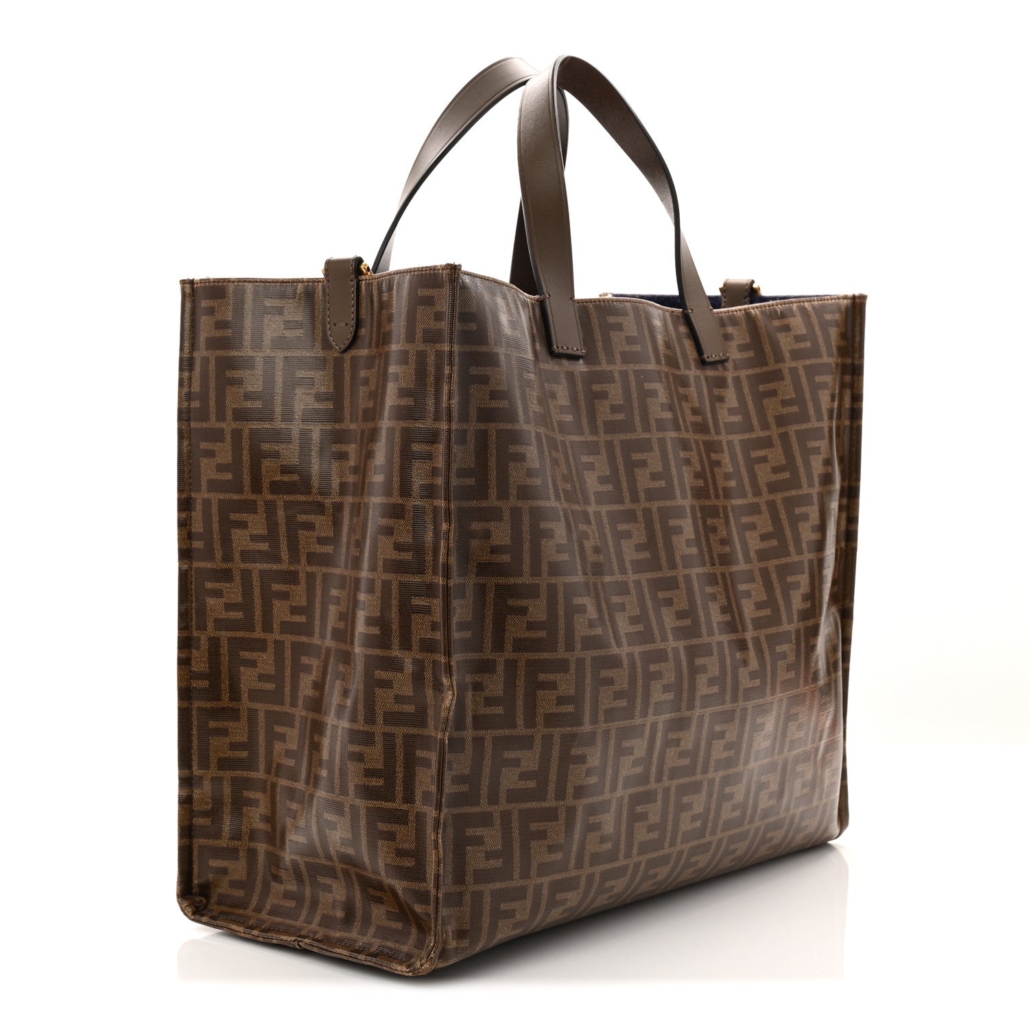 Fendi X FILA Glazed Fabric FF 1974 Mania Shopping Tote Bag Mogano Panna Blueberry 3 of 9