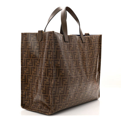 Fendi X FILA Glazed Fabric FF 1974 Mania Shopping Tote Bag Mogano Panna Blueberry 3 of 9