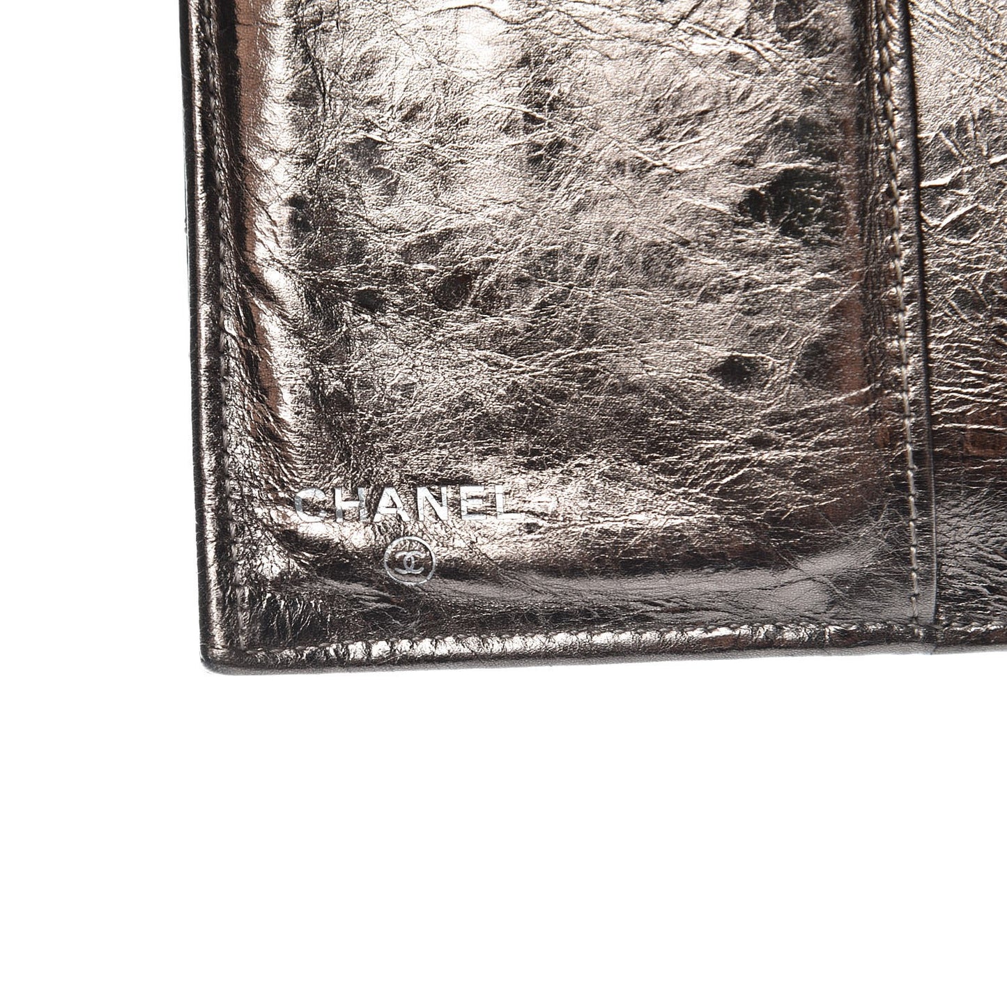 Metallic Aged Calfskin Quilted Reissue Long Flap Wallet Silver