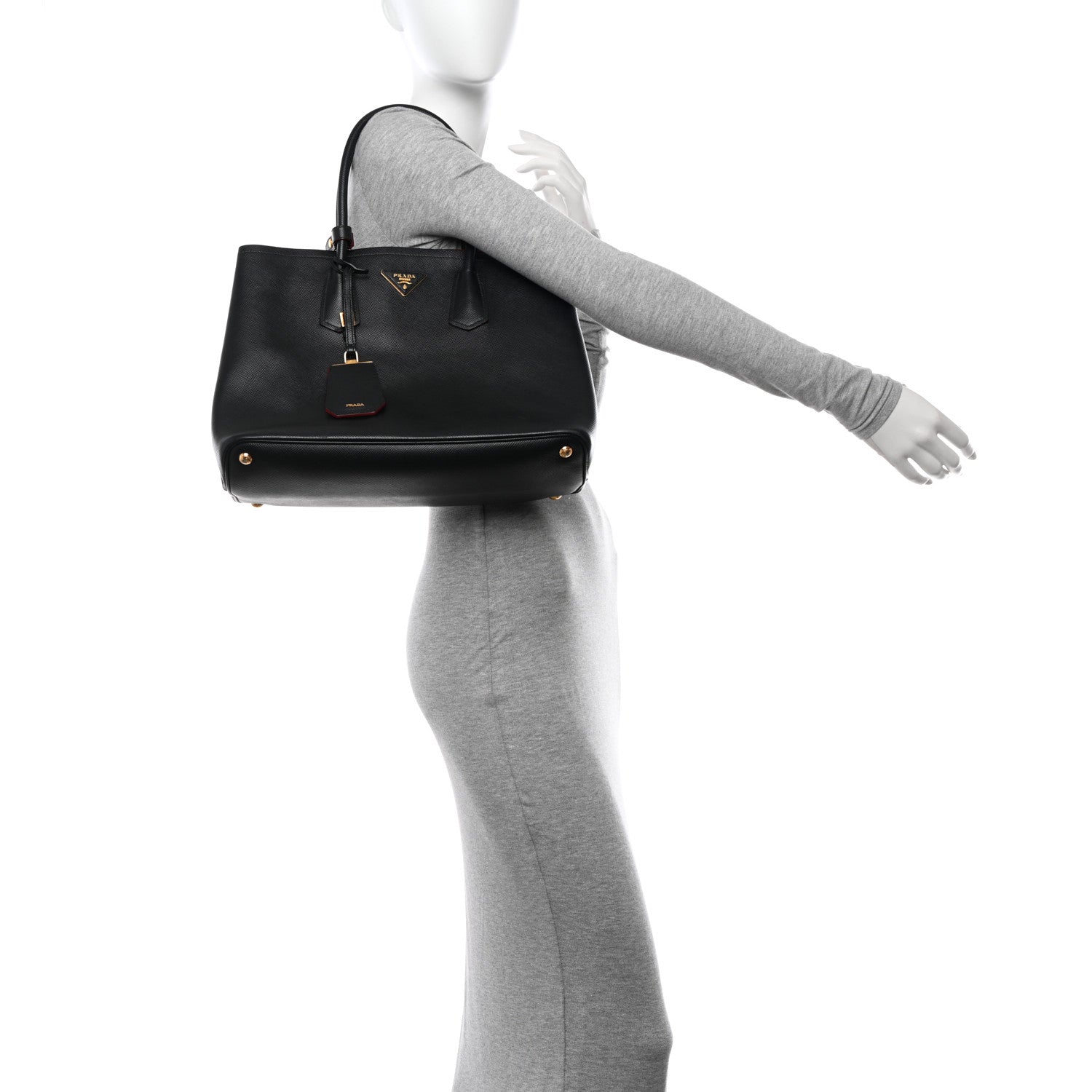 Prada Saffiano Cuir Medium Double Bag Black Fuoco 2 of 17
