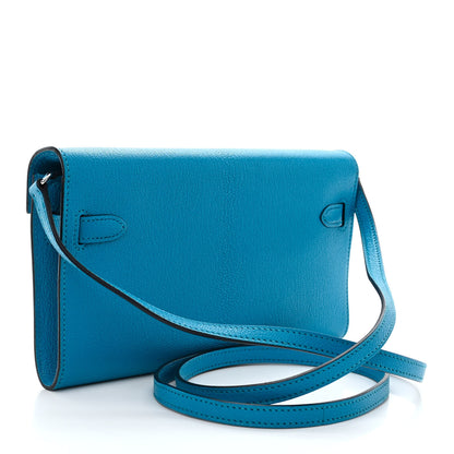 Hermes Chevre Mysore Kelly Wallet To Go Bleu Frida 3 of 10