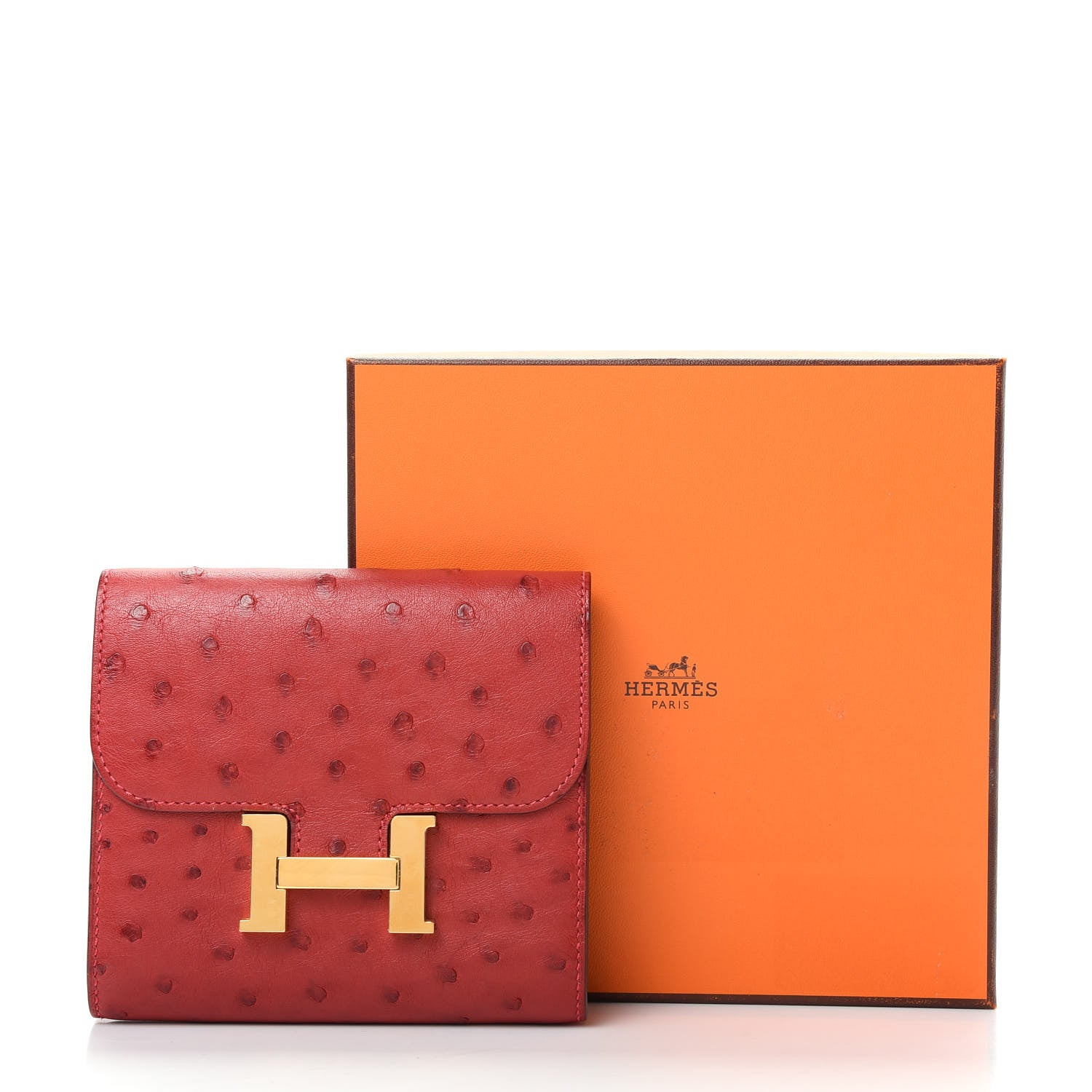 Hermes Ostrich Constance Short Wallet Rouge Vif 7 of 7