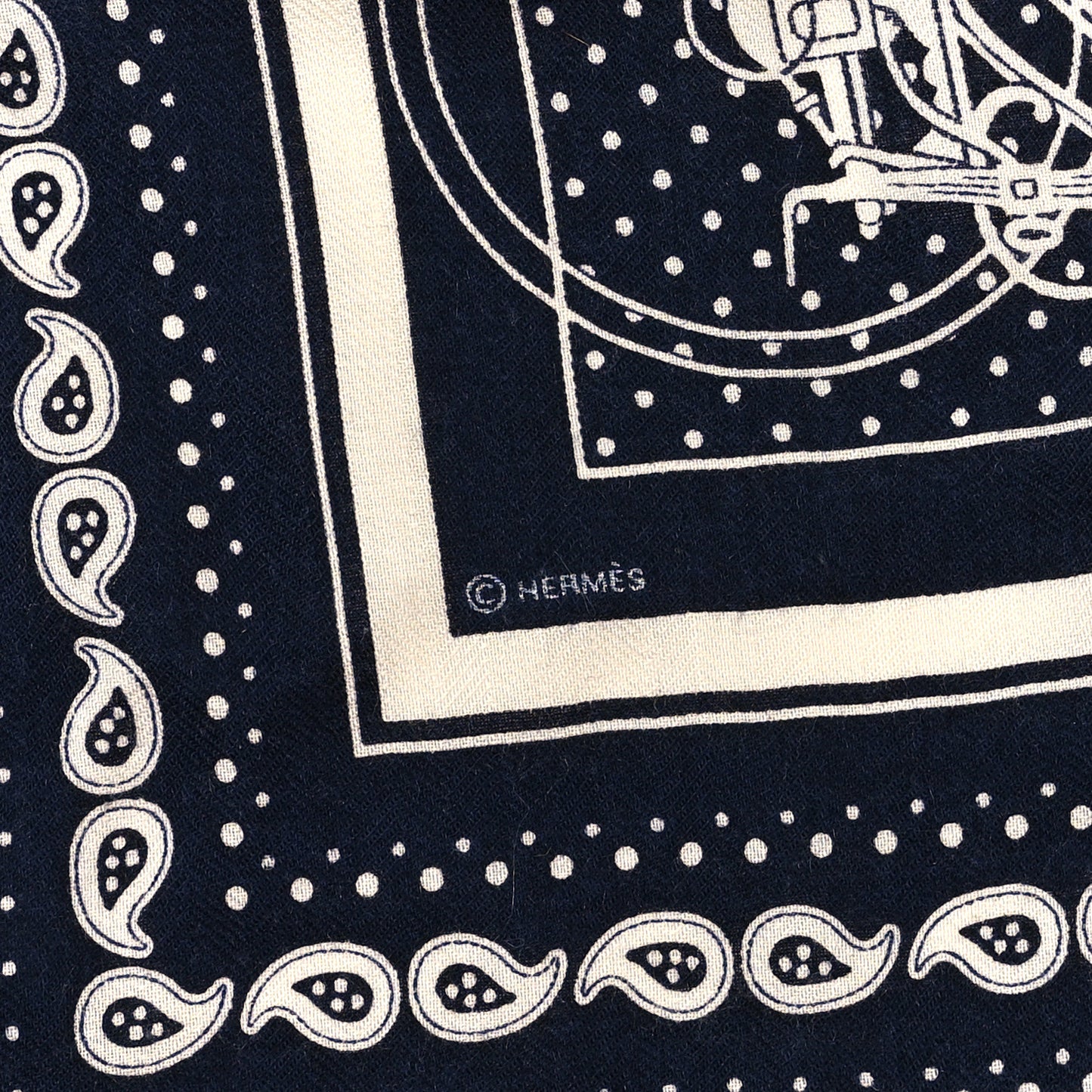 Cashmere Silk Ex Libris Bandana Scarf 55 Blue White