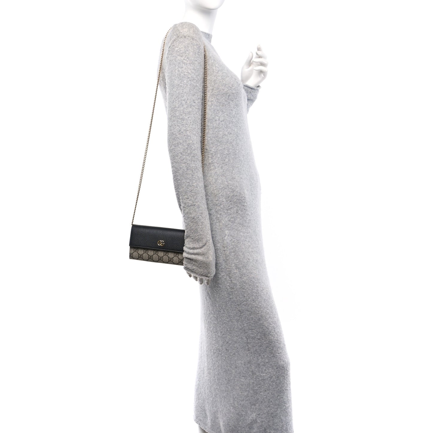 Dollar Calfskin GG Supreme Monogram Petite GG Marmont Wallet Chain Bag Black Beige Ebony