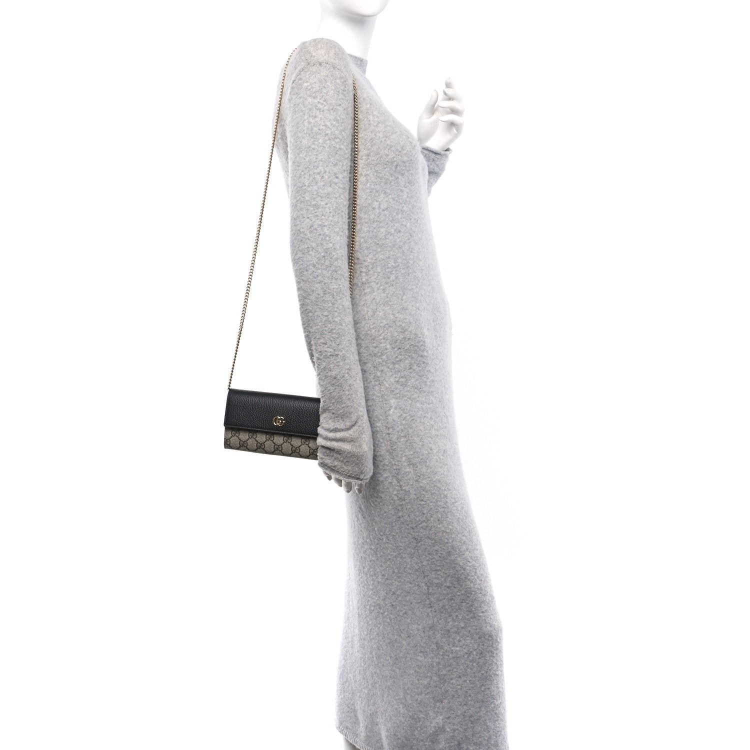 Gucci Dollar Calfskin GG Supreme Monogram Petite GG Marmont Wallet Chain Bag Black Beige Ebony 2 of 9