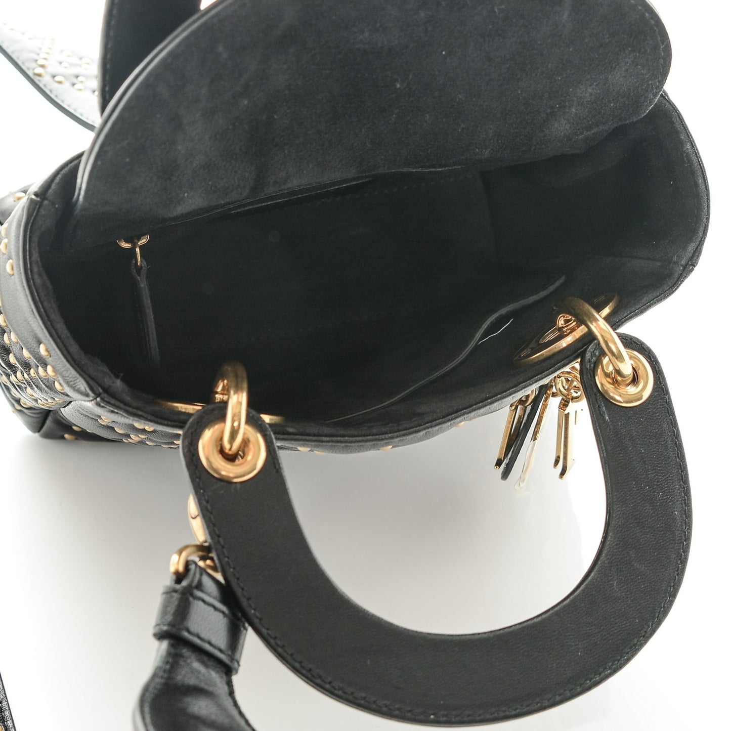 Lambskin Studded Mini Supple Lady Dior Black