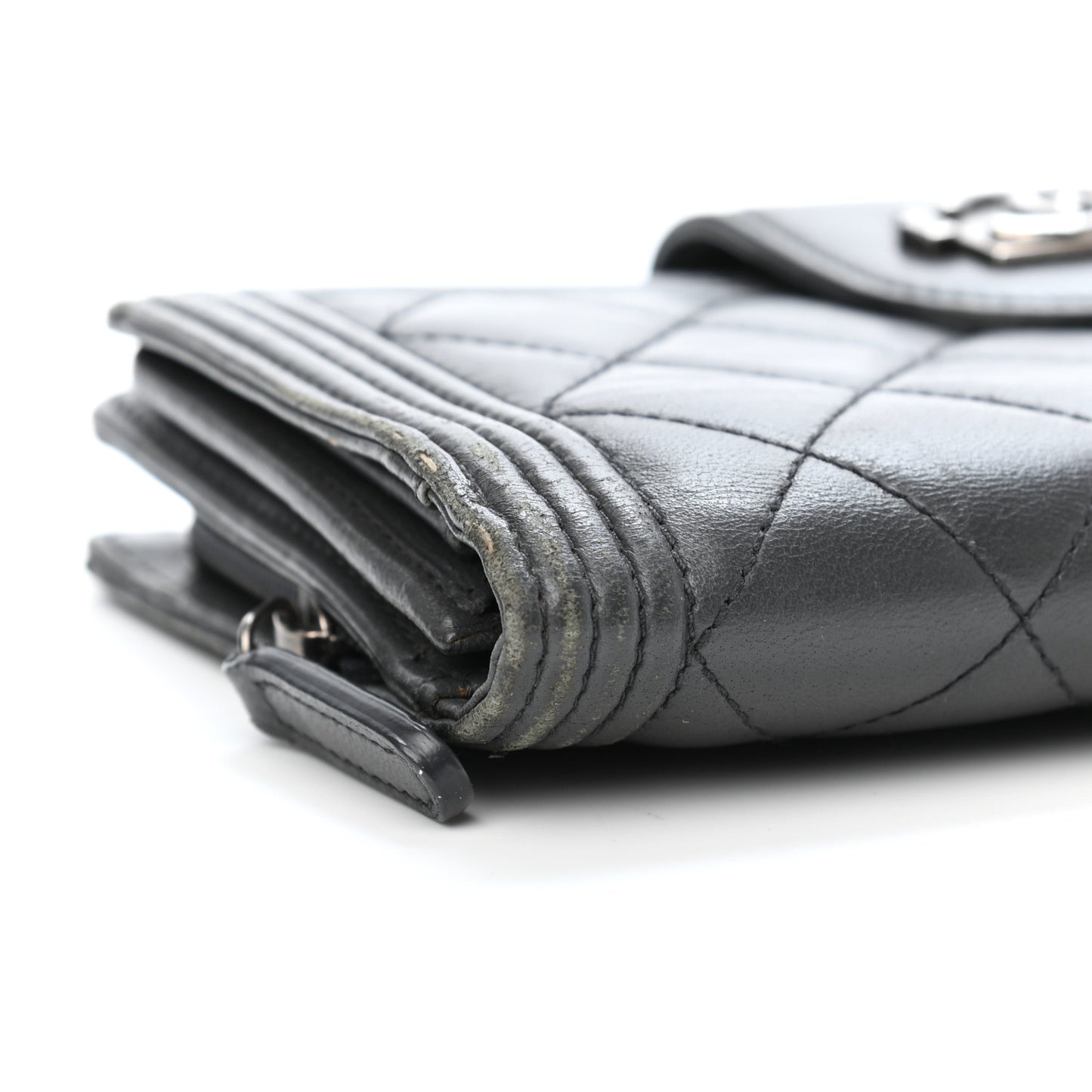 Lambskin Quilted Boy Zip Pocket Wallet Dark Grey