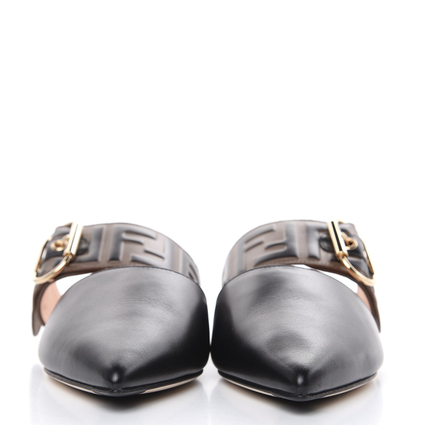 Vitello FF Embossed Buckle Flat Mules 37 Maya Black