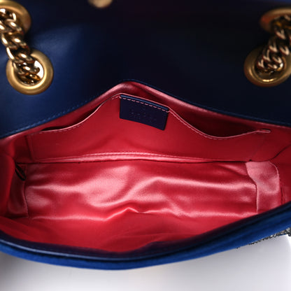 Gucci Velvet Matelasse Embroidered Mini GG Marmont Shoulder Bag Cobalt Blue 5 of 10