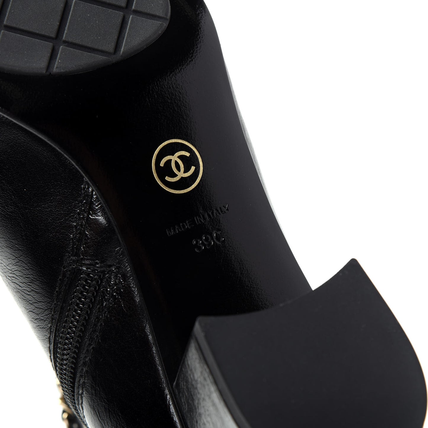 Crumpled Calfskin Cap Toe Chain Short Boots 39 Black