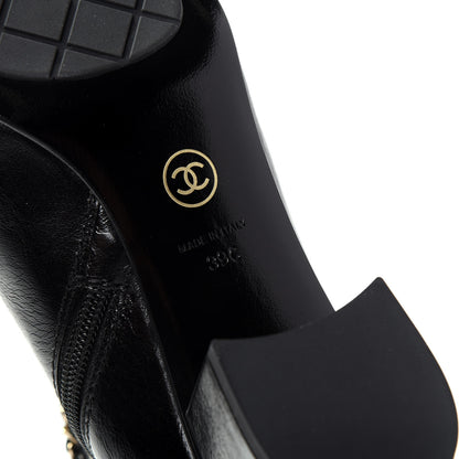 Chanel Crumpled Calfskin Cap Toe Chain Short Boots 39 Black 9 of 11