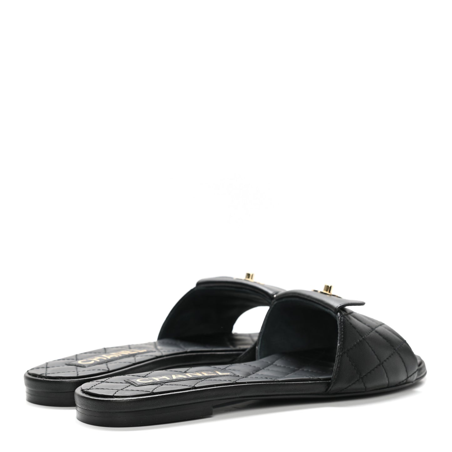 Lambskin Quilted CC Turnlock Sandals 38 Black