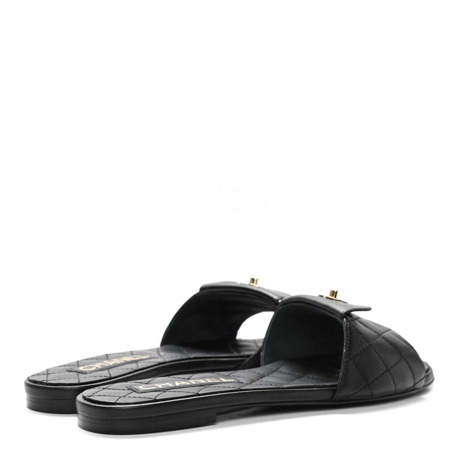 Chanel Lambskin Quilted CC Turnlock Sandals 38 Black 4 of 9