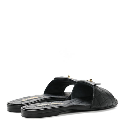 Chanel Lambskin Quilted CC Turnlock Sandals 38 Black 4 of 9