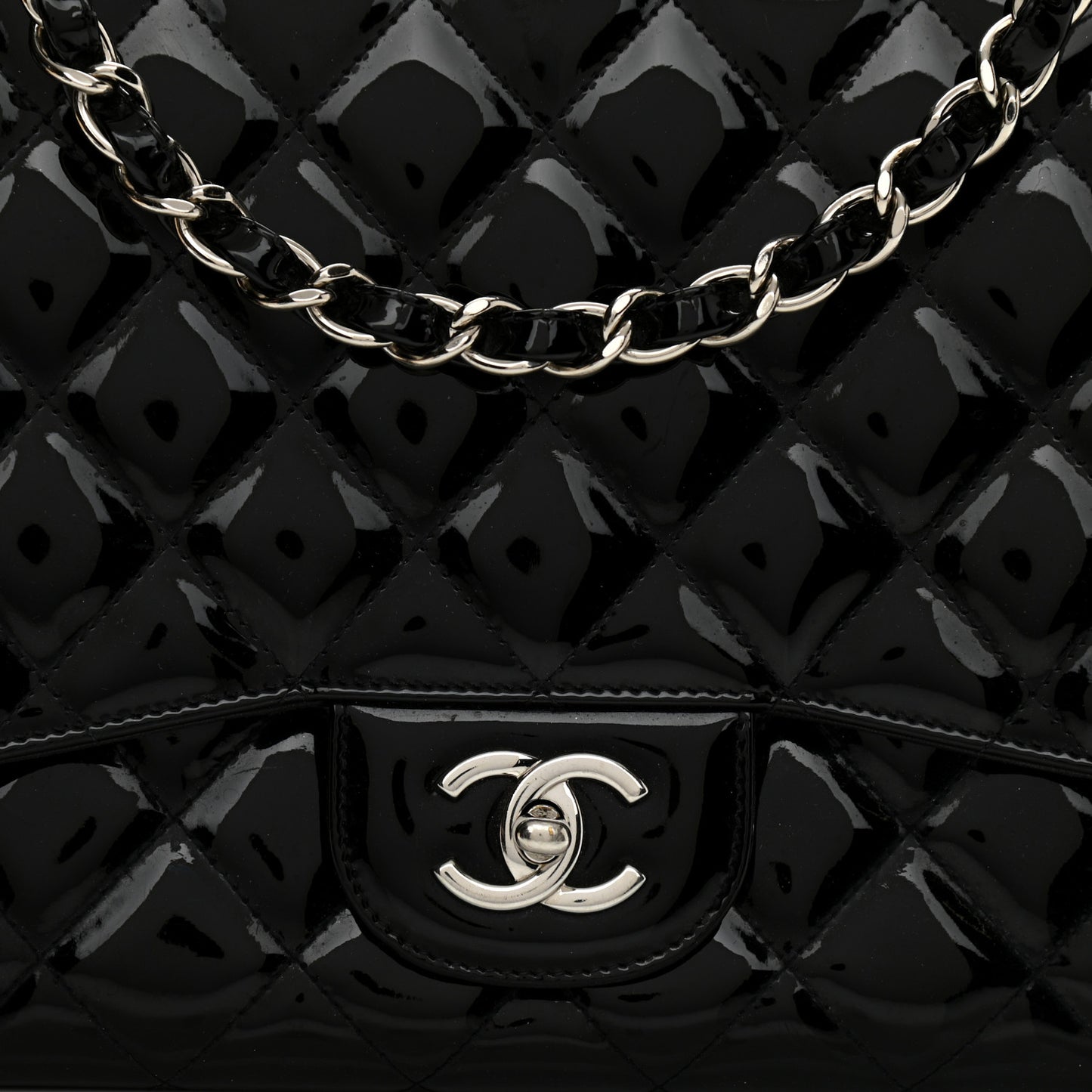 Patent Quilted Jumbo Single Flap Black