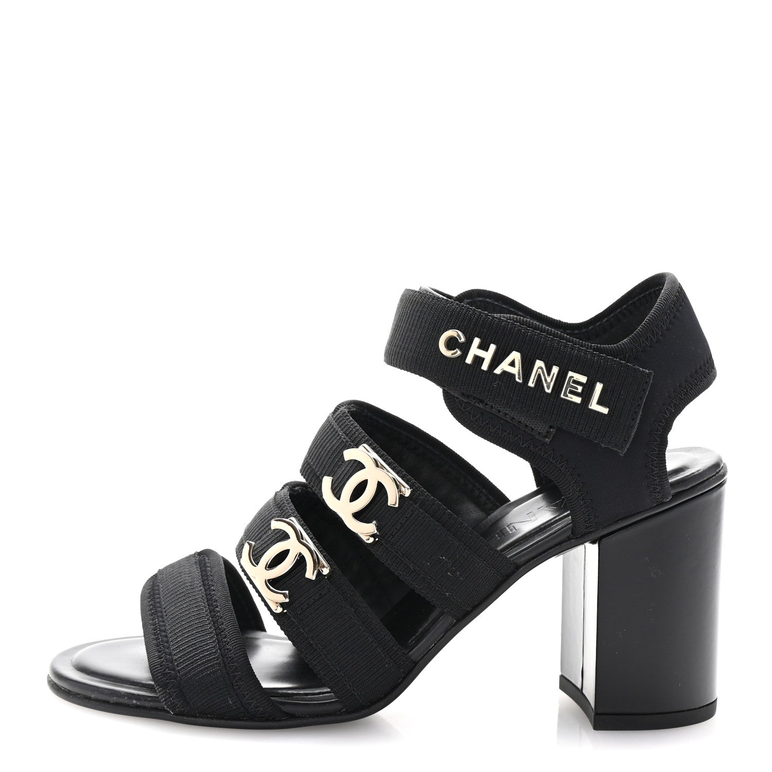 Chanel Fabric Metal CC Logo Sandals 36 Black 1 of 9