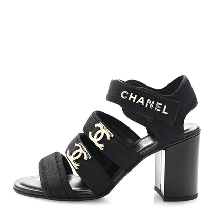 Chanel Fabric Metal CC Logo Sandals 36 Black 1 of 9