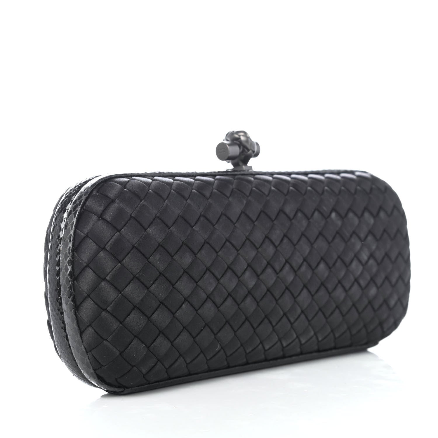 Bottega Veneta Satin Ayers Intreccio Impero Stretch Knot Clutch Black 2 of 4