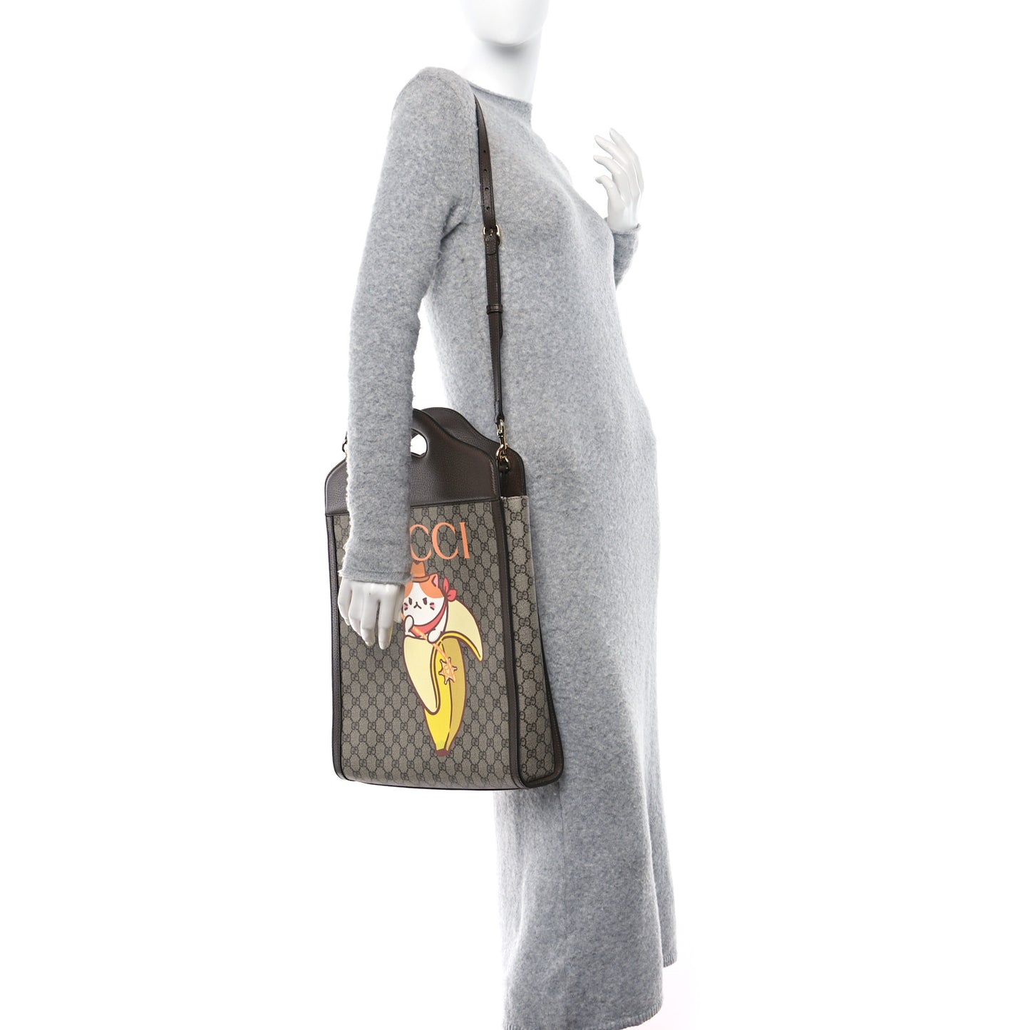 X BNF Supreme Monogram Textured Dollar Calfskin Bananya Print Top Slip Handle Tote Beige Ebony Multicolor New Acero