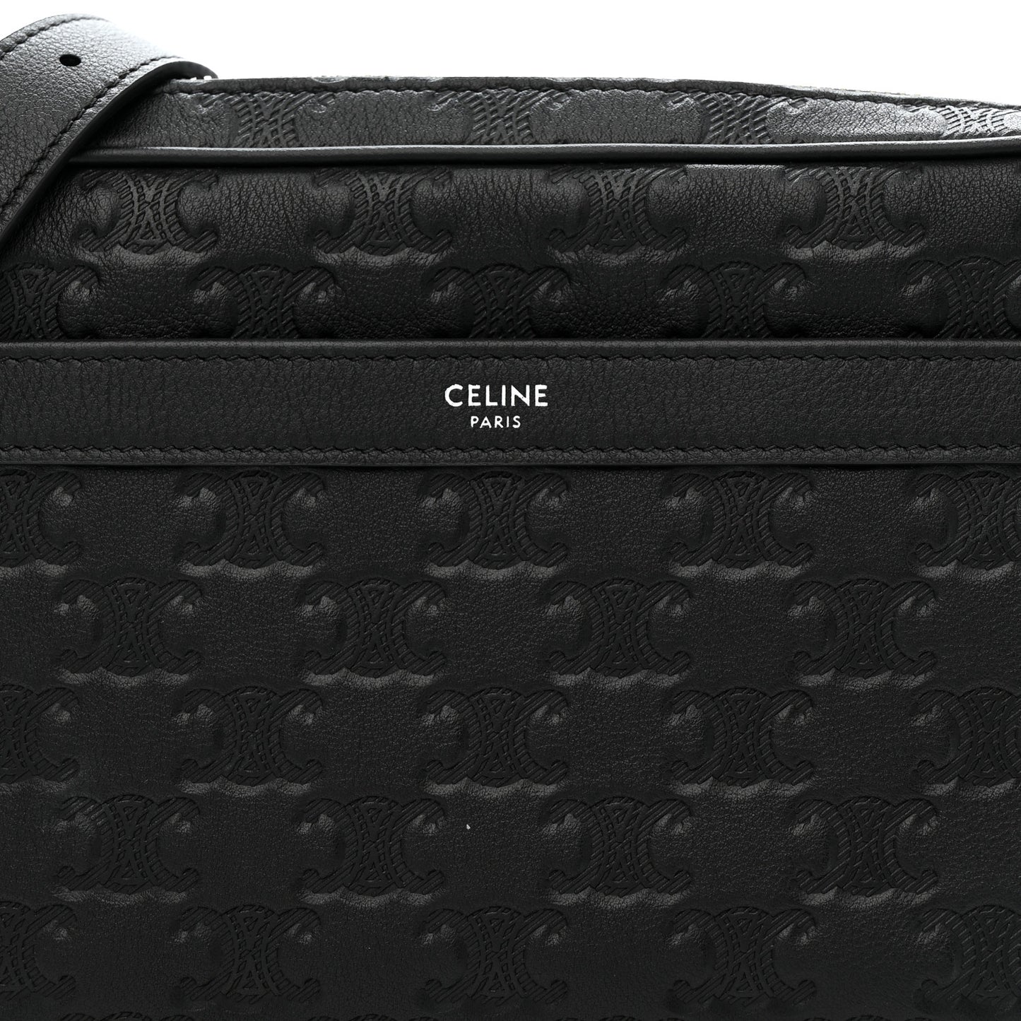 Calfskin Triomphe Embossed Medium Messenger Bag Black