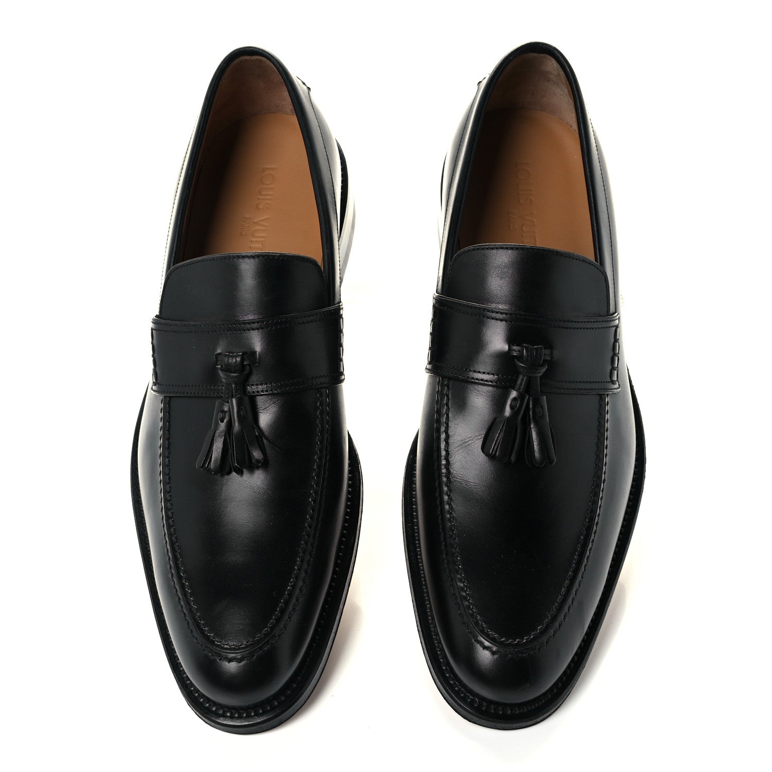 Louis Vuitton Calfskin Mens Tassle Loafers 8.5 Black 5 of 12