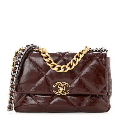 Chanel Shiny Crumpled Calfskin Quilted Large Chanel 19 Flap Burgundy 1 of 12