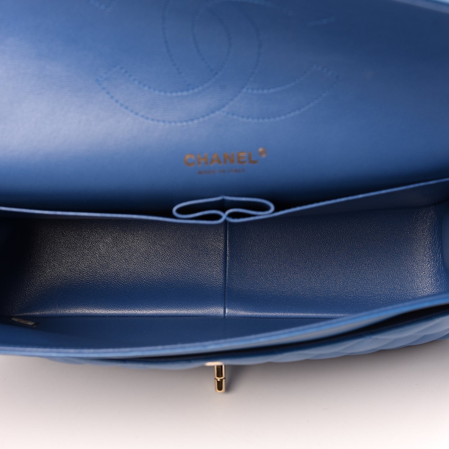 Lambskin Quilted Jumbo Double Flap Blue