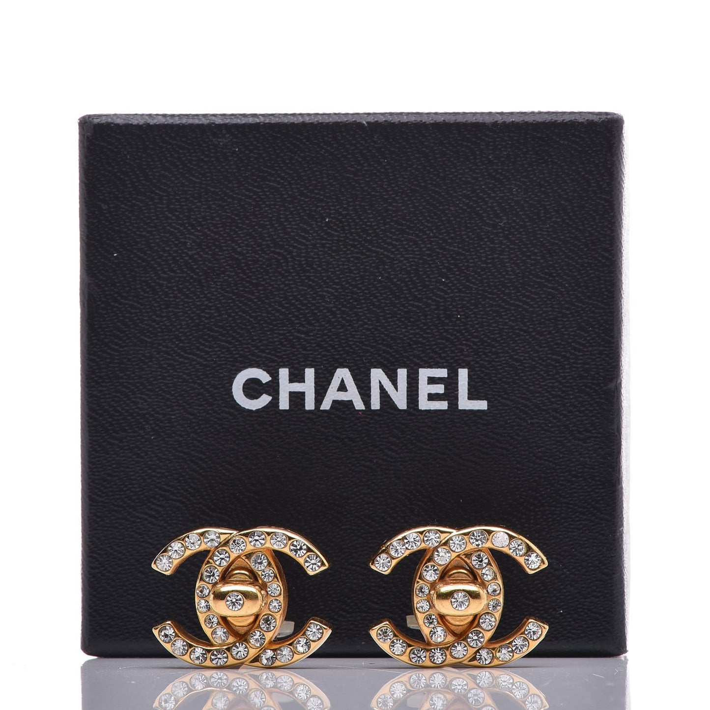 Crystal CC Turnlock Clip On Earrings Gold