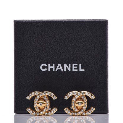 Chanel Crystal CC Turnlock Clip On Earrings Gold 13 of 13