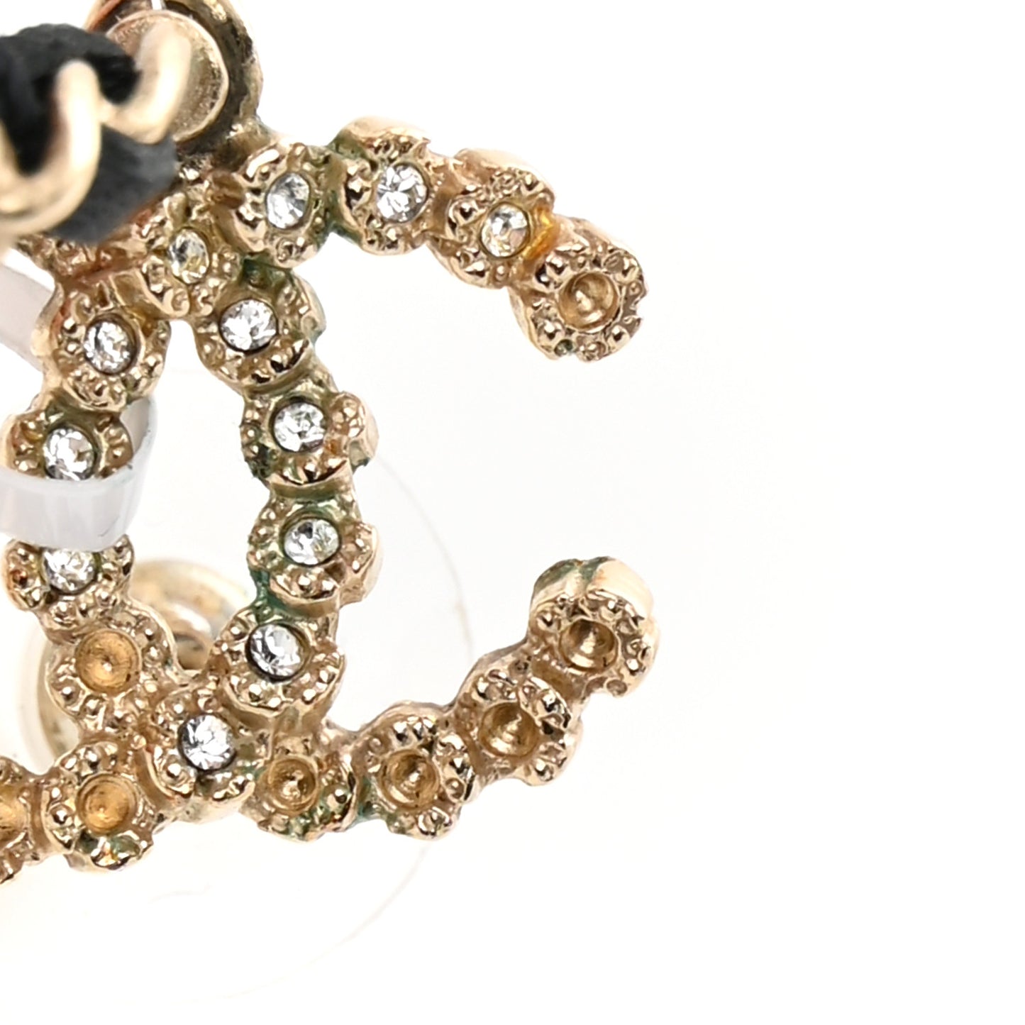 Lambskin Pearl Crystal CC Chain Hoop Earrings Gold Black