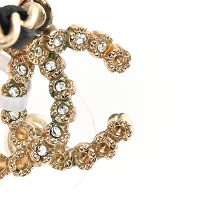 Chanel Lambskin Pearl Crystal CC Chain Hoop Earrings Gold Black 9 of 10