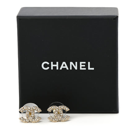 Chanel Pearl Crystal CC Earrings Light Gold 5 of 5