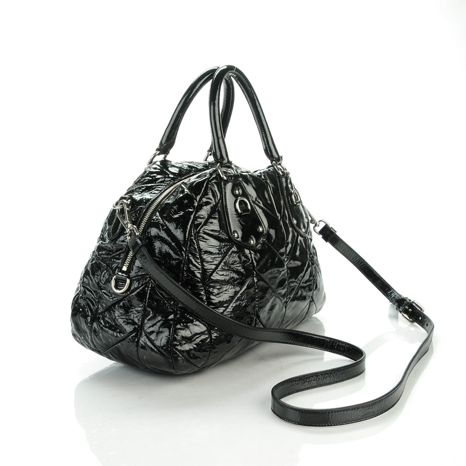 Prada Vernice Chevron Dome Satchel Black 3 of 8