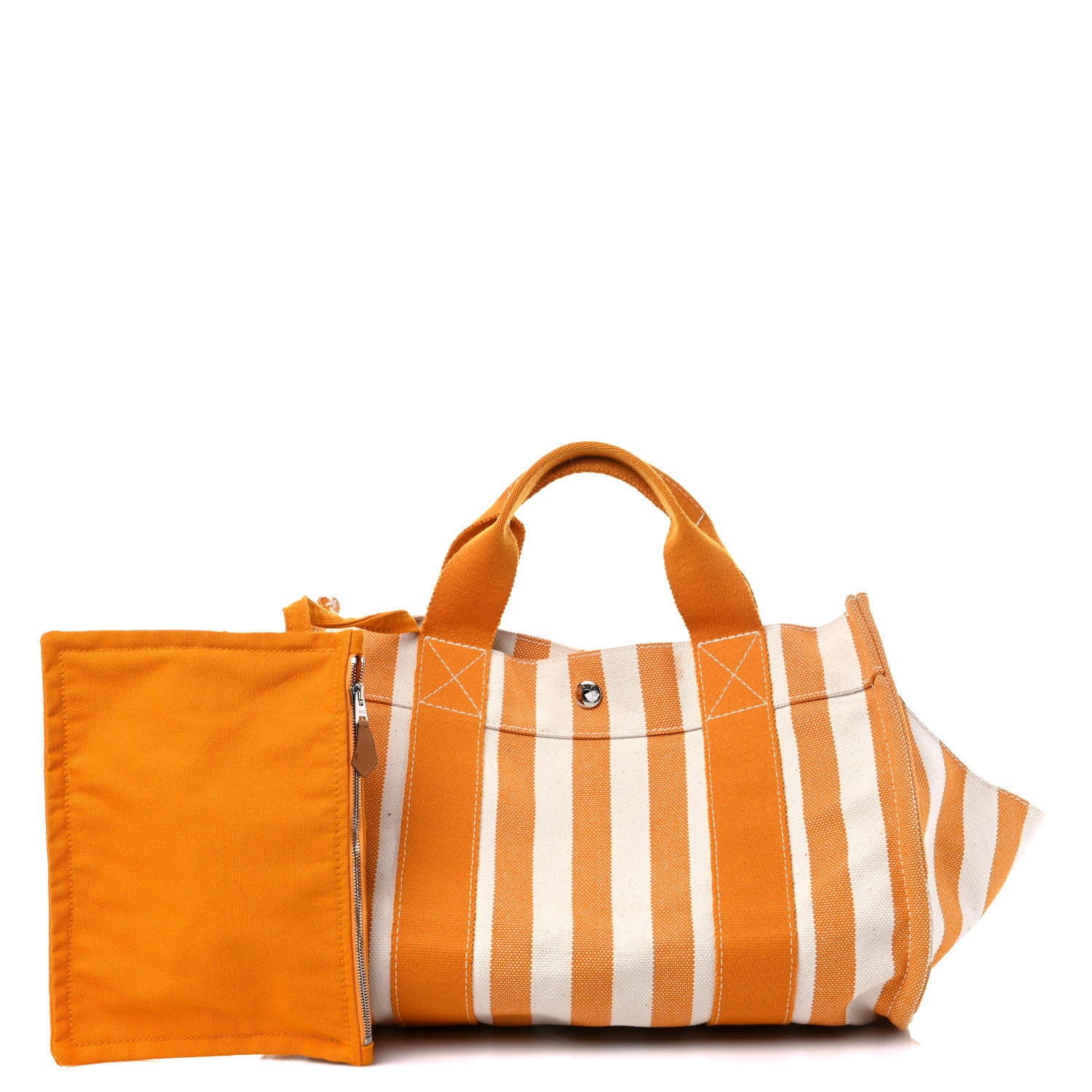 Hermes Canvas Striped Cannes Beach Bag PM Orange 1 of 13