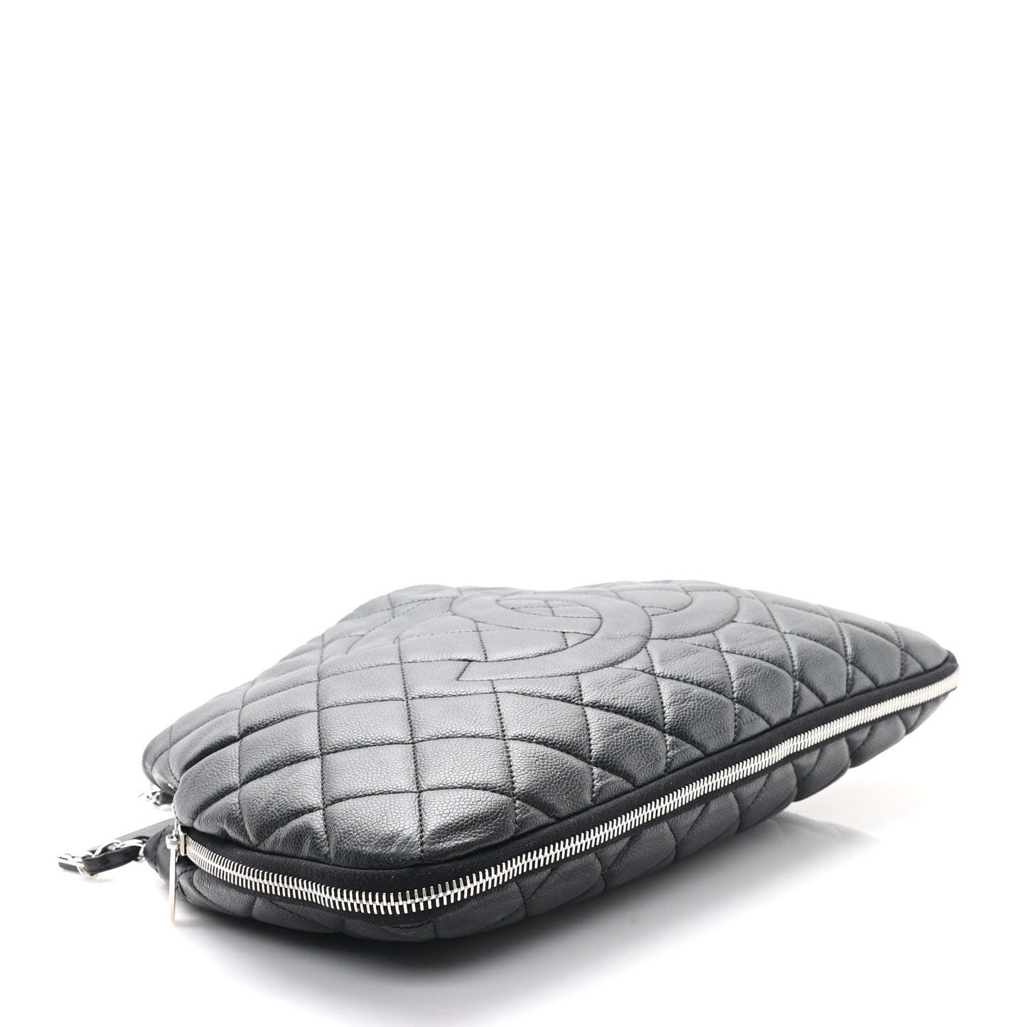 Caviar Quilted Expandable Zip Shoulder Bag Black