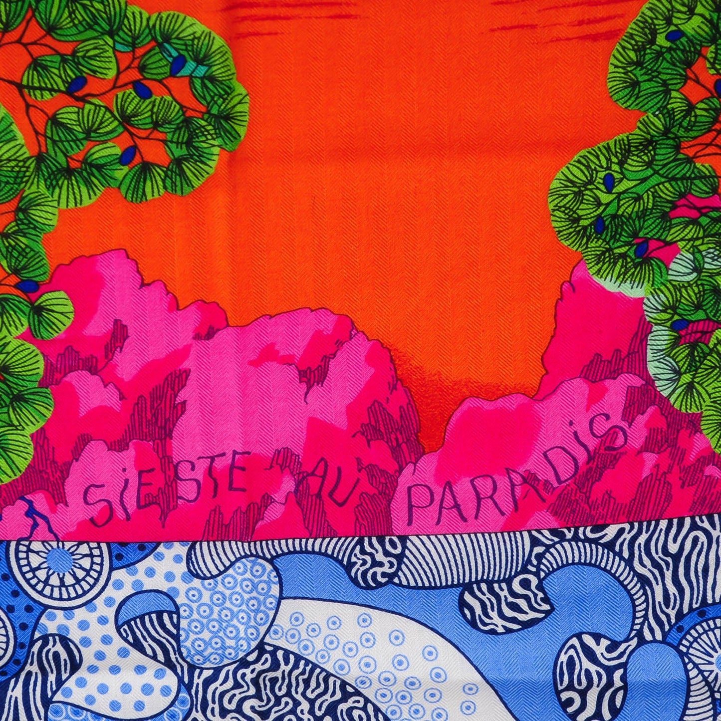 Cashmere Silk Sieste Au Paradis Shawl 140 Fuchsia Orange Bleu