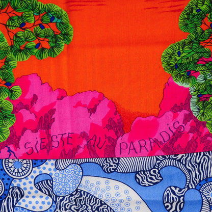 Hermes Cashmere Silk Sieste Au Paradis Shawl 140 Fuchsia Orange Bleu 4 of 8