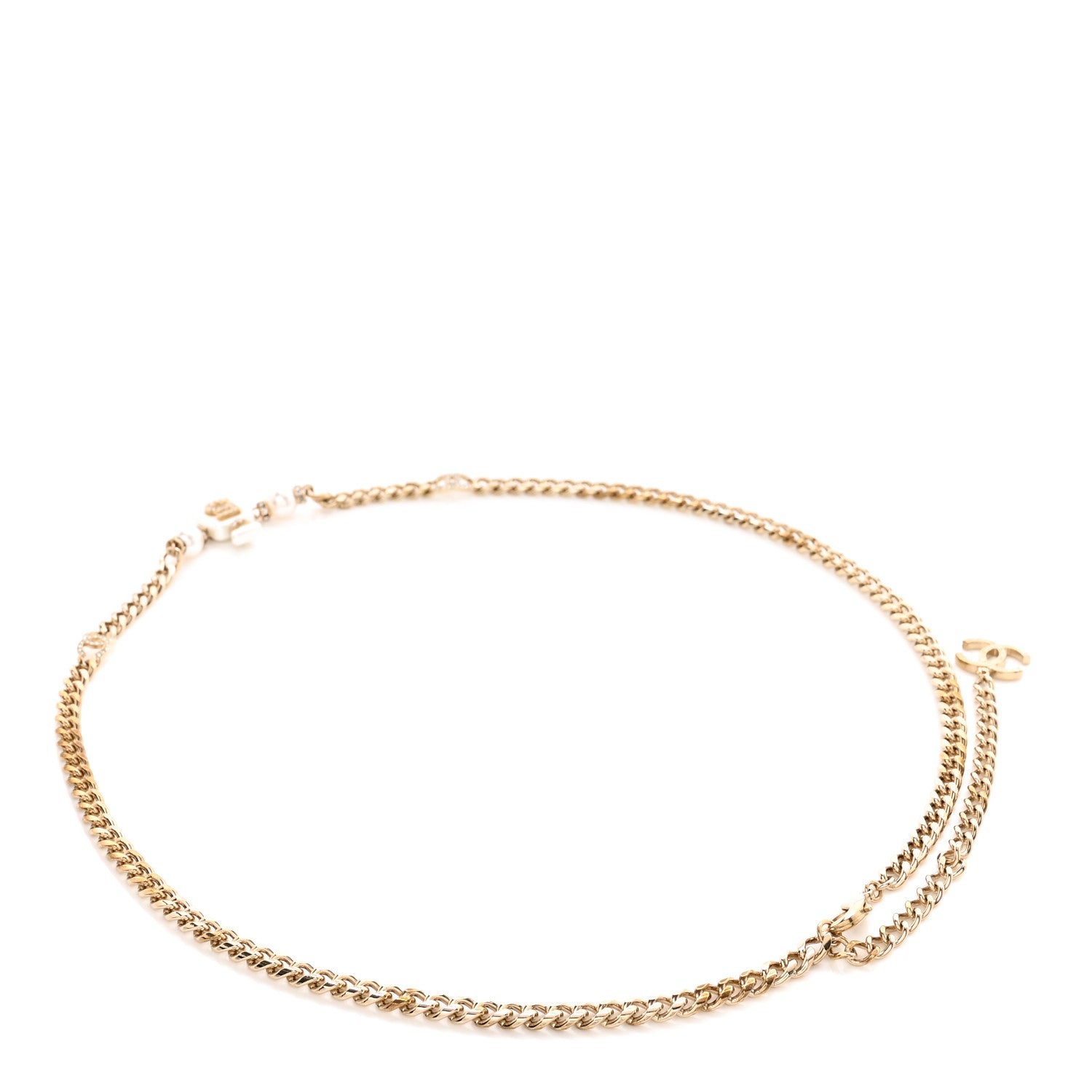 Chanel Pearl Resin Crystal CC No 5 Perfume Bottle Chain Belt Gold Pearly White 2 of 5