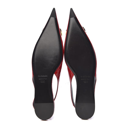 Balenciaga Patent BB Knife Pointy Toe Slingback Flats 38.5 Rouge Cardinal 5 of 10