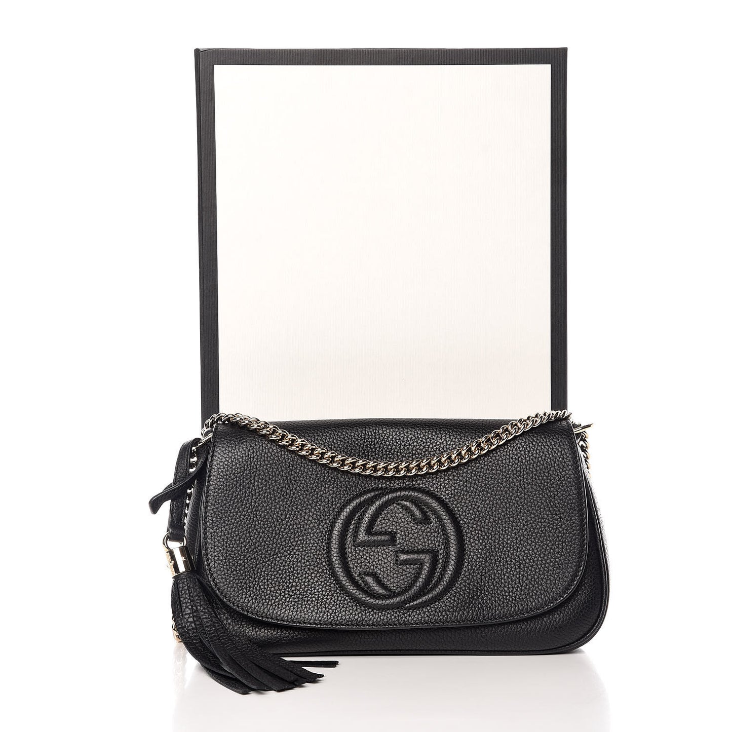 Pebbled Calfskin Medium Soho Flap Crossbody Black