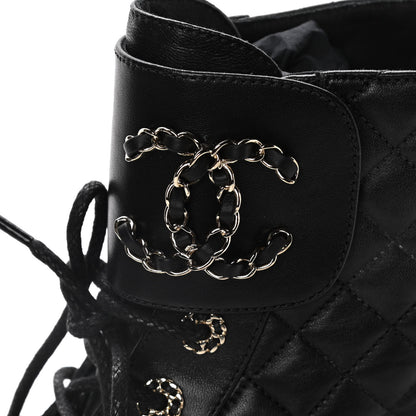 Chanel Shiny Lambskin Quilted Lace Up Combat Boots 39.5 Black 11 of 16
