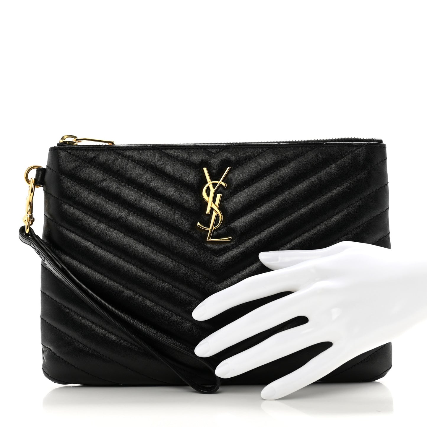 Calfskin Matelasse Chevron Monogram A5 Wristlet Black
