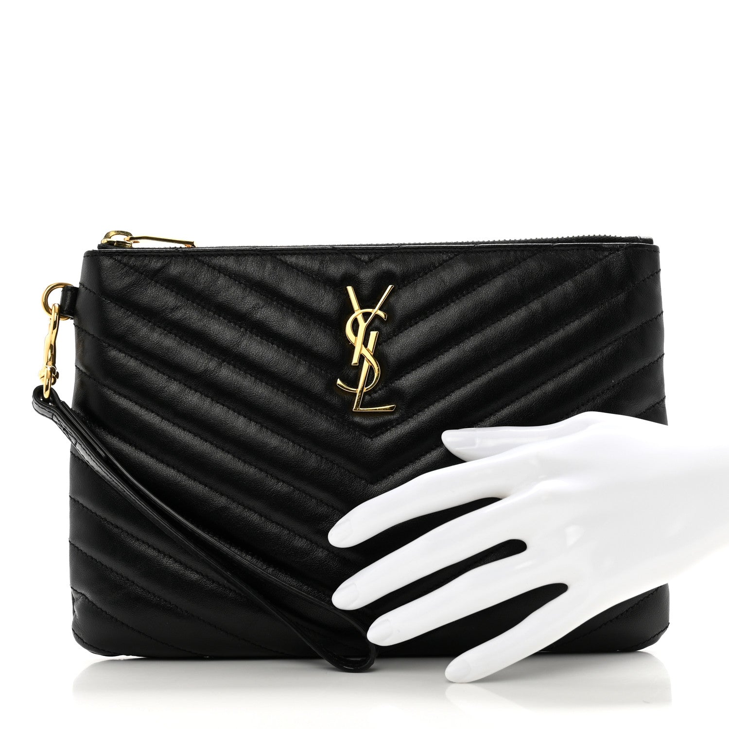 Saint Laurent Calfskin Matelasse Chevron Monogram A5 Wristlet Black 2 of 7