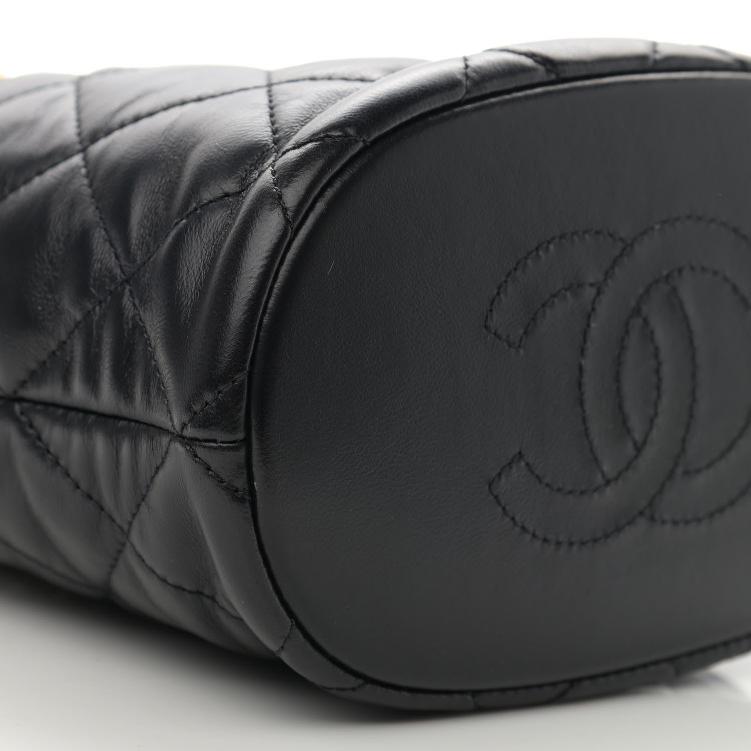 Chanel Lambskin Enamel Quilted Pending CC Bucket Drawstring Bag Black 9 of 11