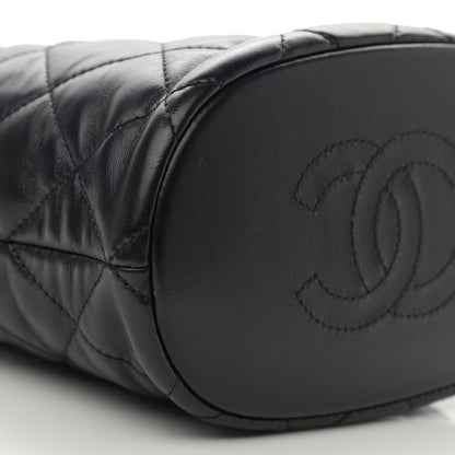 Chanel Lambskin Enamel Quilted Pending CC Bucket Drawstring Bag Black 9 of 11
