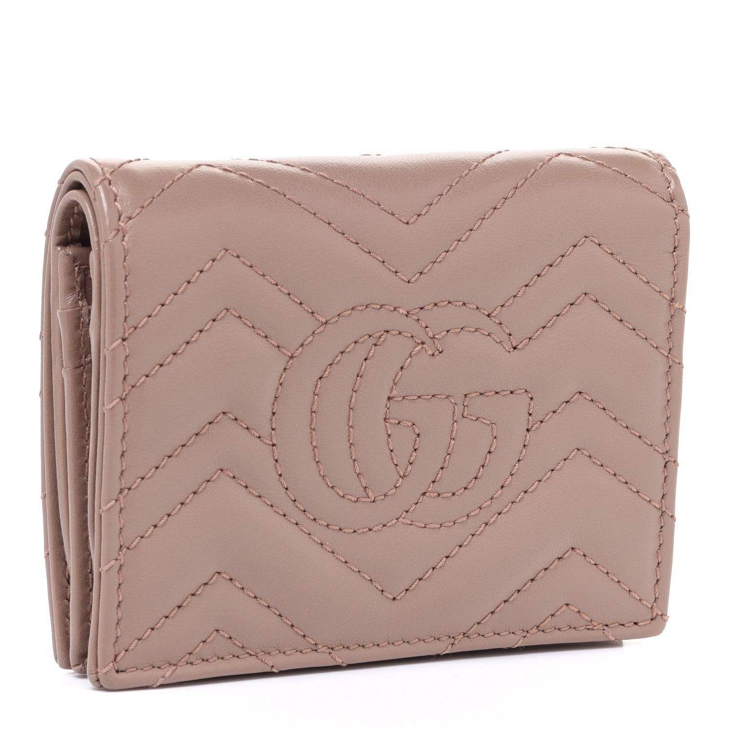 Gucci Calfskin Matelasse GG Marmont Card Case Wallet Porcelain Rose 3 of 7