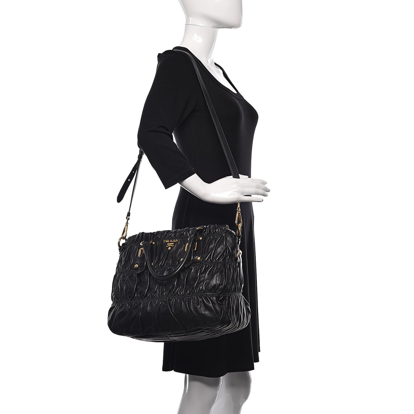Nappa Gaufre Buckle Shoulder Bag Black