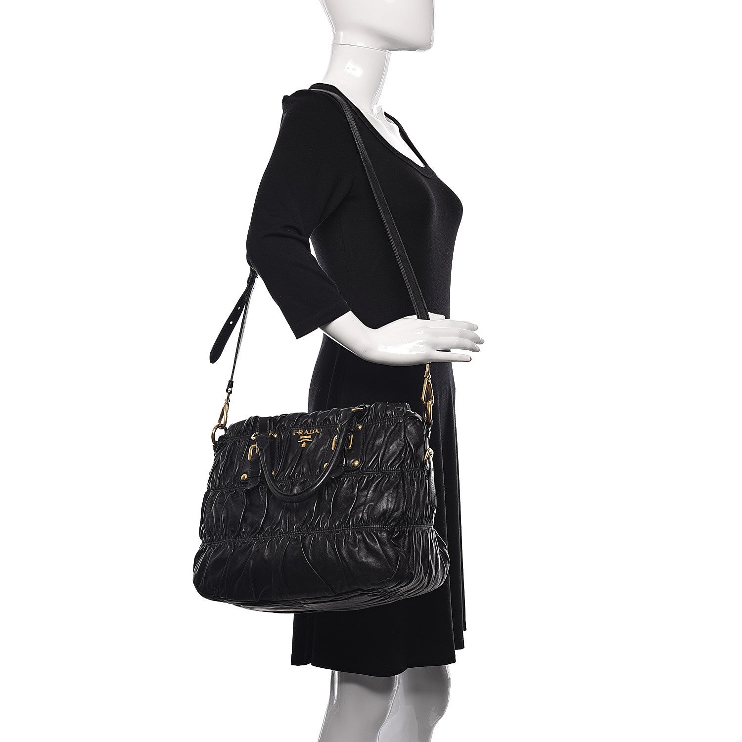 Prada Nappa Gaufre Buckle Shoulder Bag Black 2 of 15