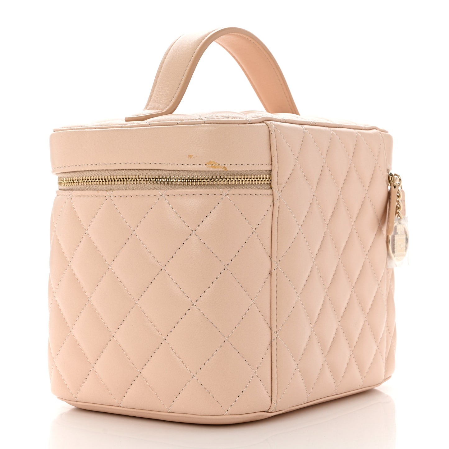 Lambskin Quilted Large Vanity Pouch Beige Clair