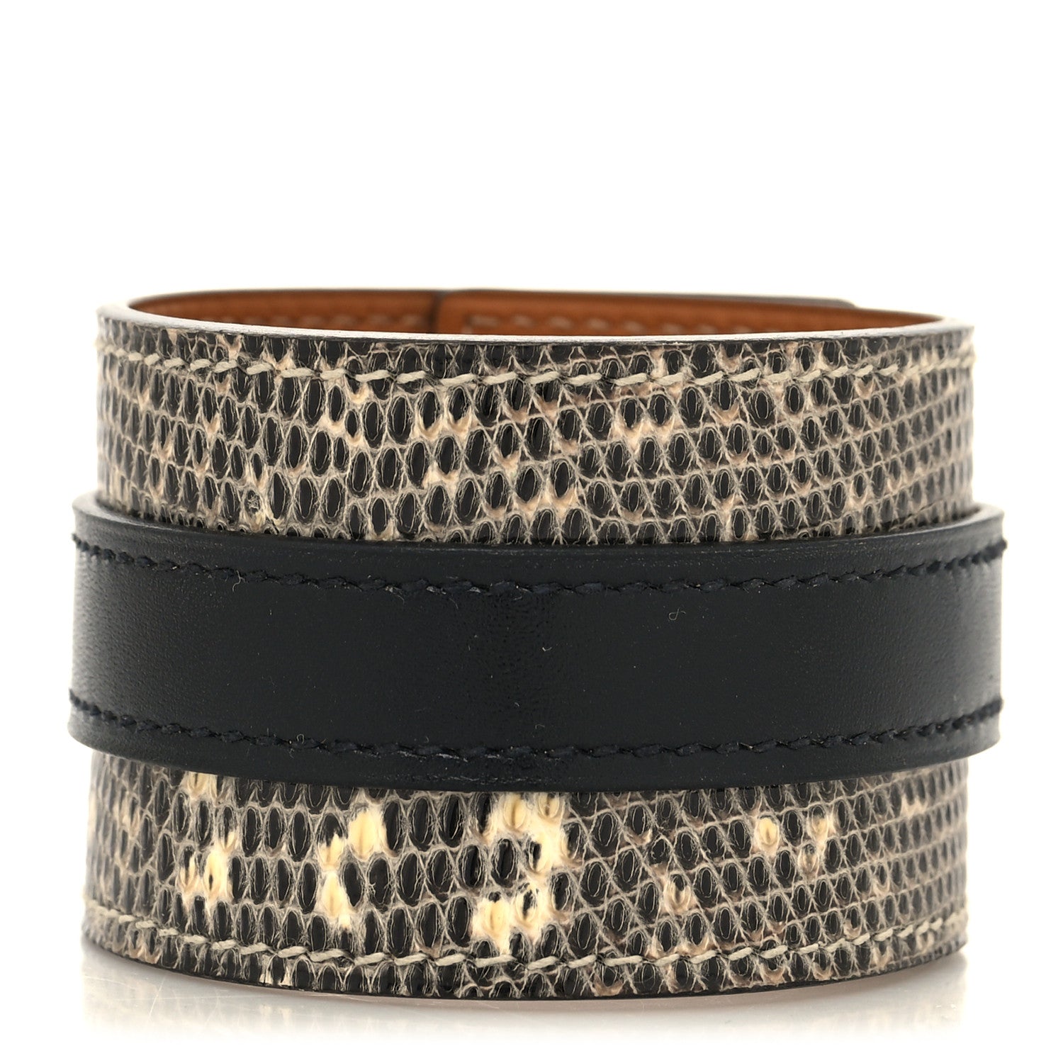 Hermes Lizard Box Manchette Drag Bracelet Ombre Black 3 of 5